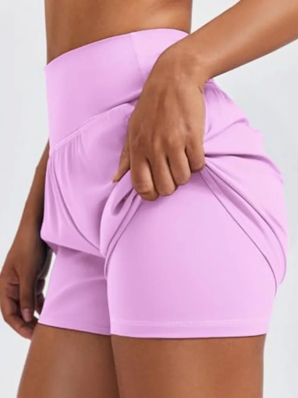 High Waisted 2-in-1 Athletic Running Shorts with 2 Zip Pockets for Women